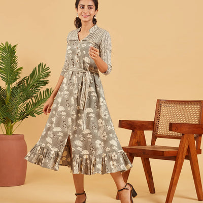 Grey Floral Printed Dress