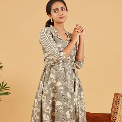 Grey Floral Printed Dress