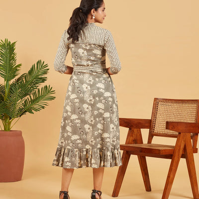 Grey Floral Printed Dress