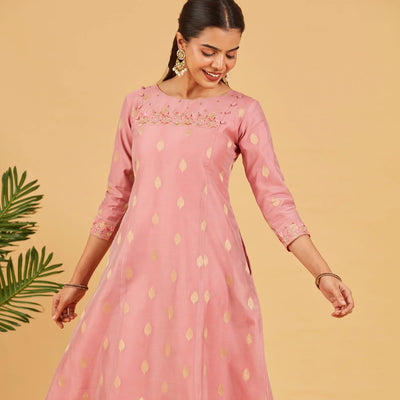 Dusty Pink Embroidered Festive Kurta