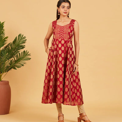 Maroon And Gold Brocade Kurta