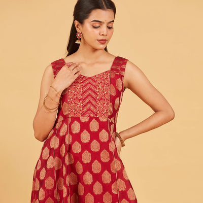 Maroon And Gold Brocade Kurta