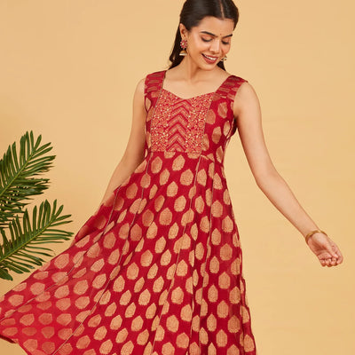 Maroon And Gold Brocade Kurta
