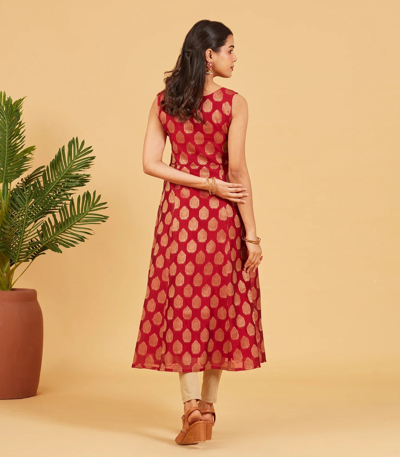 Maroon And Gold Brocade Kurta