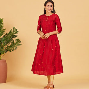 Deep Red And Gold Zari Work Kurta