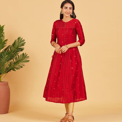 Deep Red And Gold Zari Work Kurta