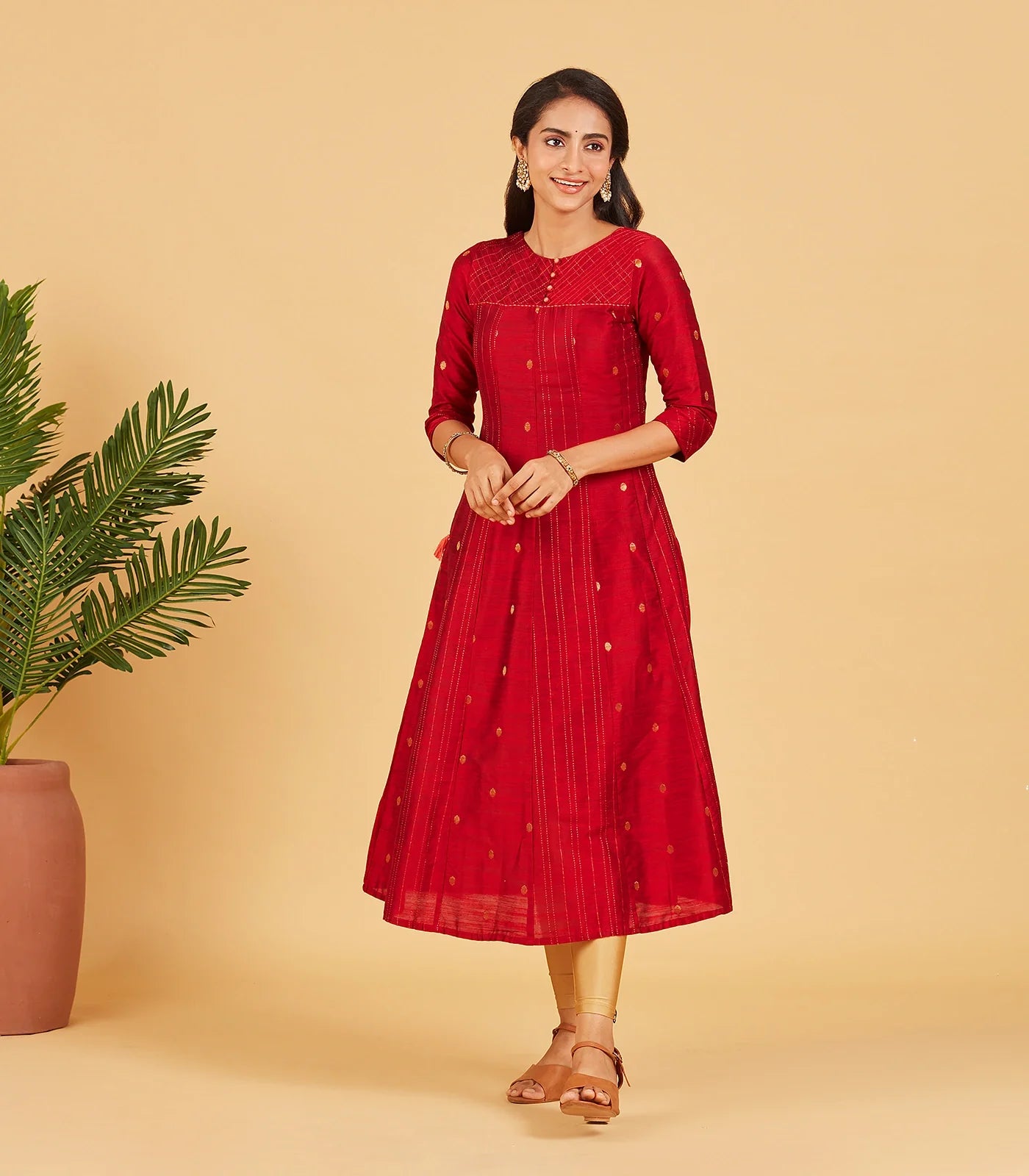 Deep Red And Gold Zari Work Kurta