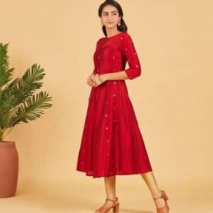 Deep Red And Gold Zari Work Kurta
