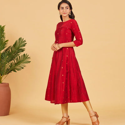 Deep Red And Gold Zari Work Kurta