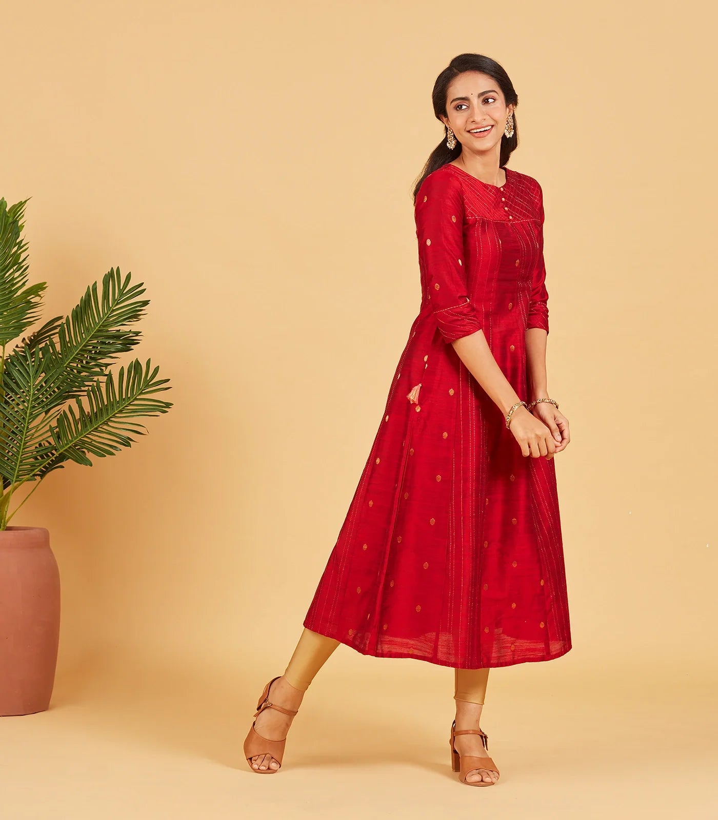 Deep Red And Gold Zari Work Kurta