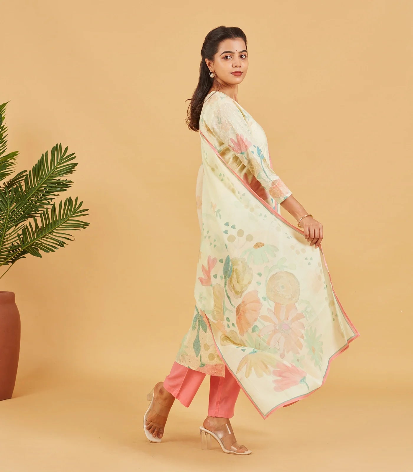 Pastel Yellow Printed Kurta Set With Dupatta