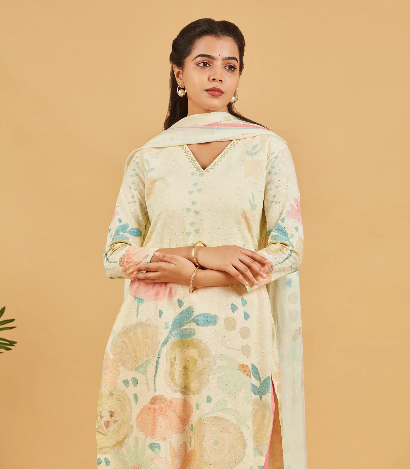 Pastel Yellow Printed Kurta Set With Dupatta