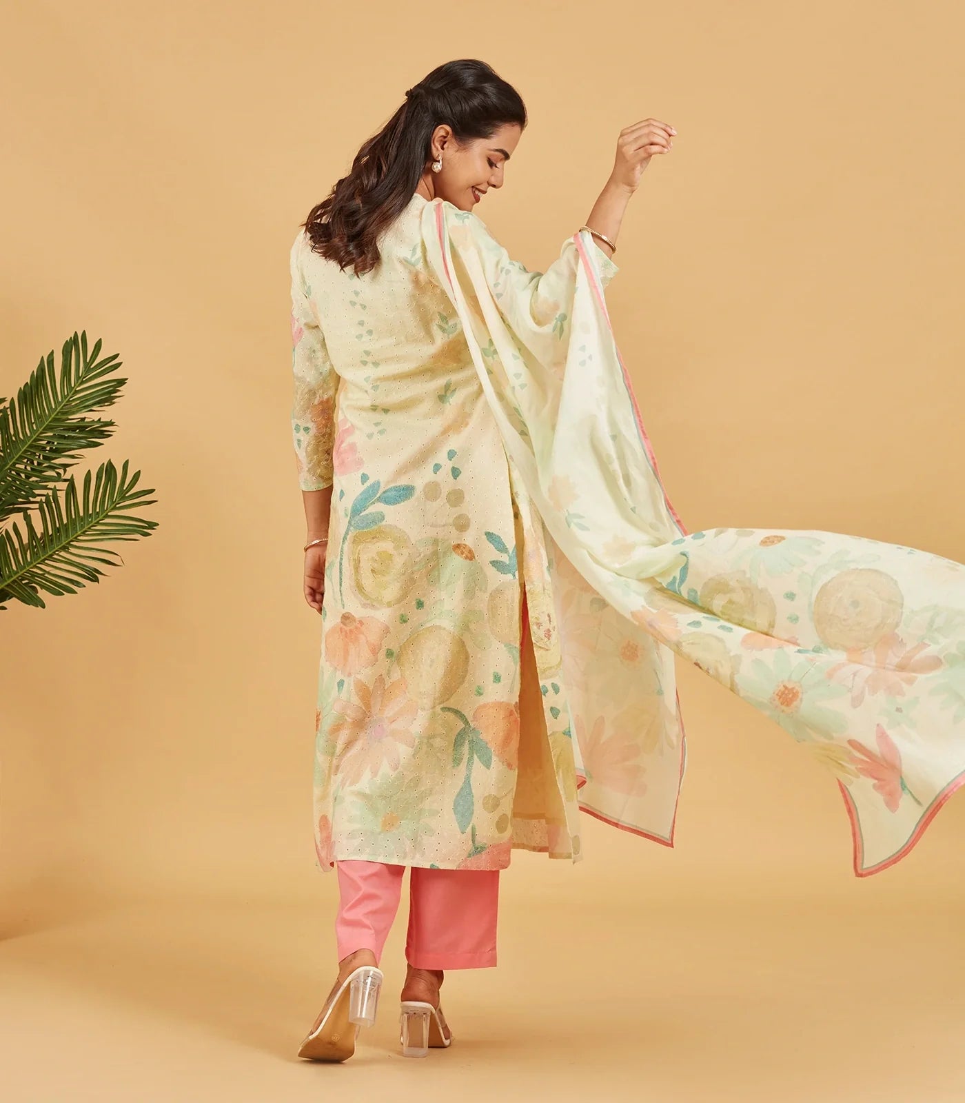 Pastel Yellow Printed Kurta Set With Dupatta