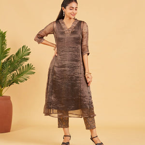 Black And Gold Tissue Kurta
