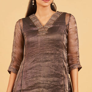 Black And Gold Tissue Kurta