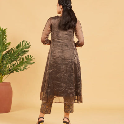 Black And Gold Tissue Kurta