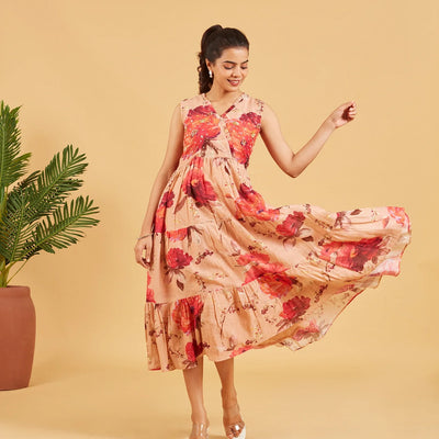 Peach Floral printed dress