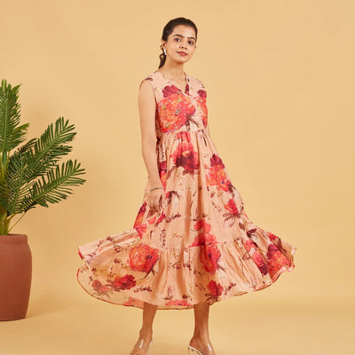Peach Floral printed dress