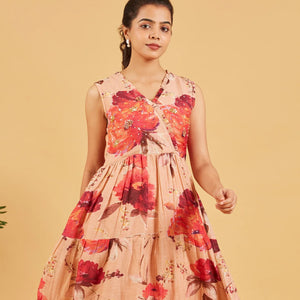 Peach Floral printed dress