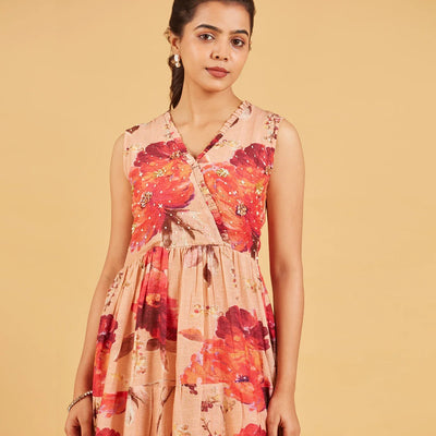 Peach Floral printed dress