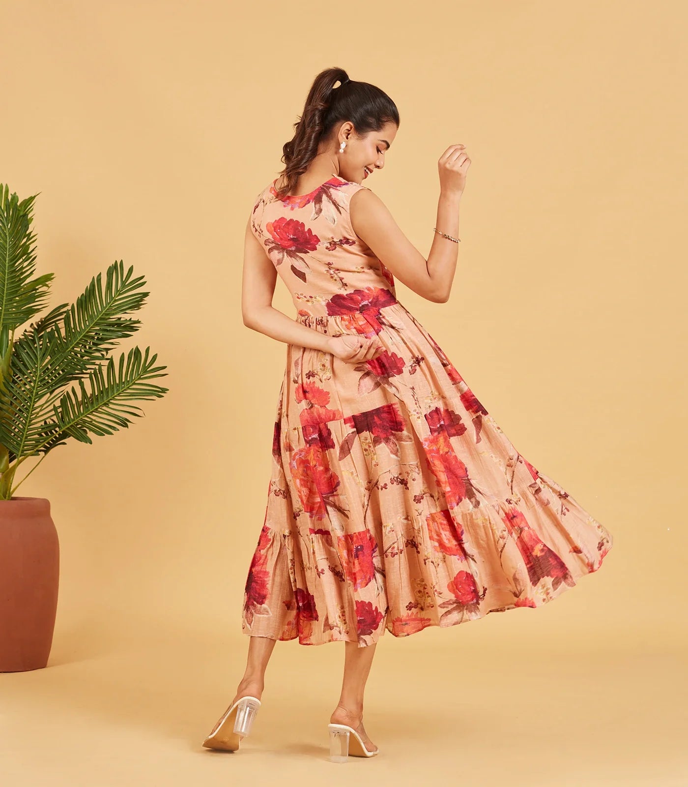 Peach Floral printed dress