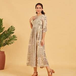 Beige Printed Dress Kurta