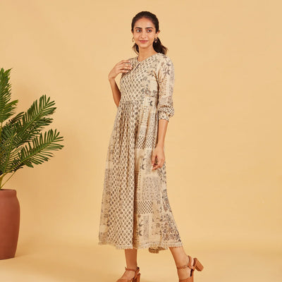 Beige Printed Dress Kurta