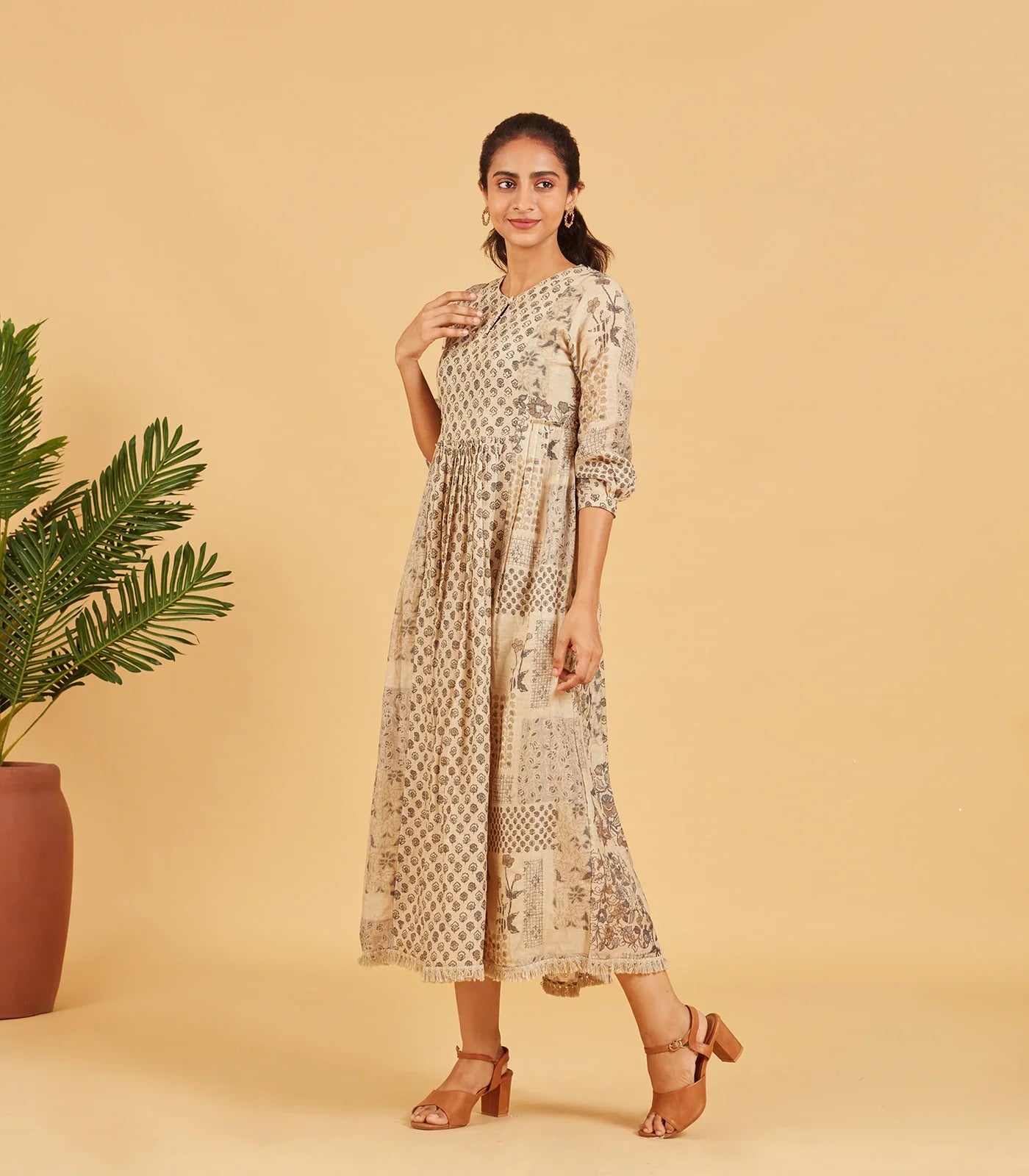 Beige Printed Dress Kurta