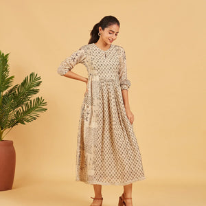 Beige Printed Dress Kurta