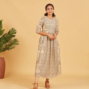 Beige Printed Dress Kurta