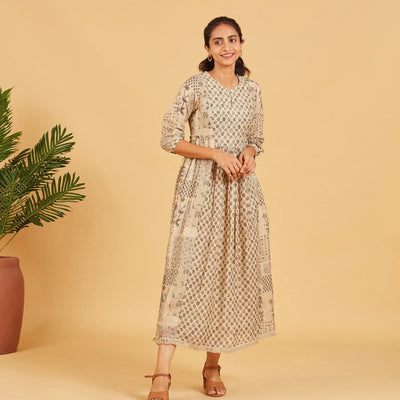 Beige Printed Dress Kurta