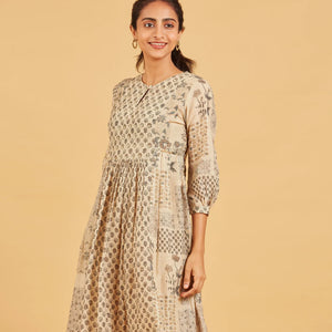 Beige Printed Dress Kurta