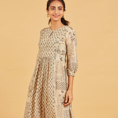 Beige Printed Dress Kurta