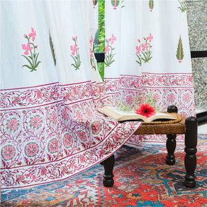 100% MalMal Cotton Curtains, Semi-Transparent with Tab Top, Pack of 2 Curtains - Royal Heritage Pink