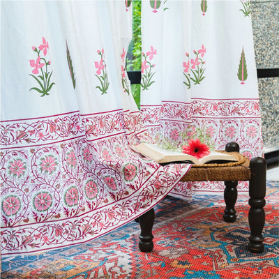 100% MalMal Cotton Curtains, Semi-Transparent with Tab Top, Pack of 2 Curtains - Royal Heritage Pink