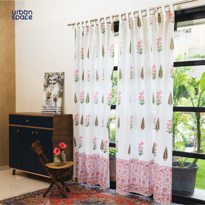 100% MalMal Cotton Curtains, Semi-Transparent with Tab Top, Pack of 2 Curtains - Royal Heritage Pink