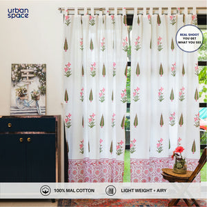 100% MalMal Cotton Curtains, Semi-Transparent with Tab Top, Pack of 2 Curtains - Royal Heritage Pink
