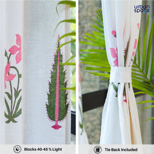 100% MalMal Cotton Curtains, Semi-Transparent with Tab Top, Pack of 2 Curtains - Royal Heritage Pink