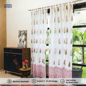 100% MalMal Cotton Curtains, Semi-Transparent with Tab Top, Pack of 2 Curtains - Royal Heritage Pink