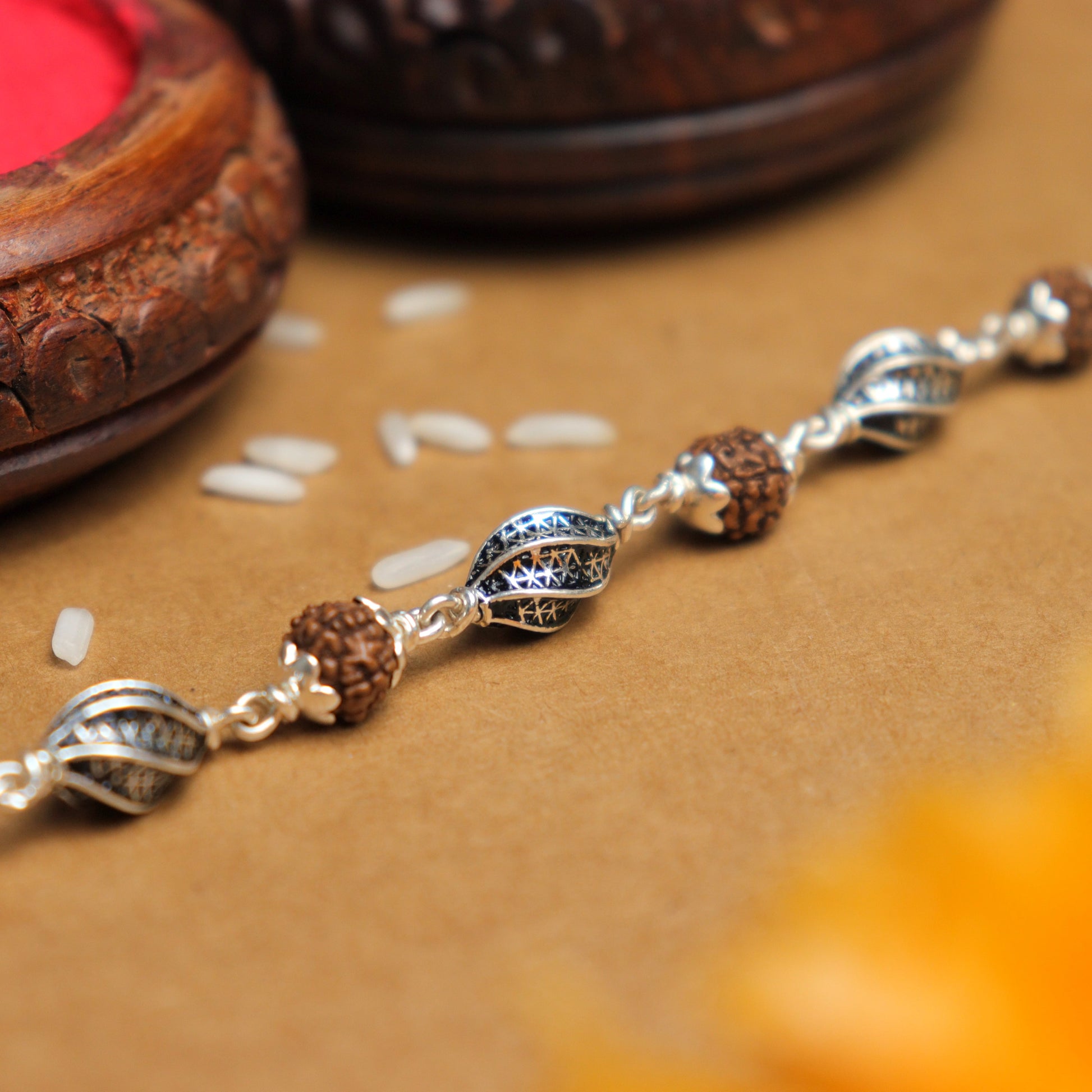 Rudraksha Silver Marqurise Beads Bracelet