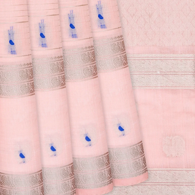 Light Peach Handloom Chirala Soft Silk Saree With Annam Motifs-Light Peach