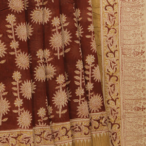 Dark brown Kalamkari handblock printed chanderi saree