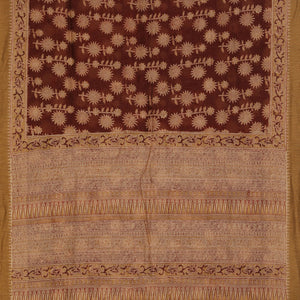Dark brown Kalamkari handblock printed chanderi saree