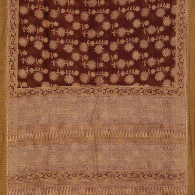 Dark brown Kalamkari handblock printed chanderi saree