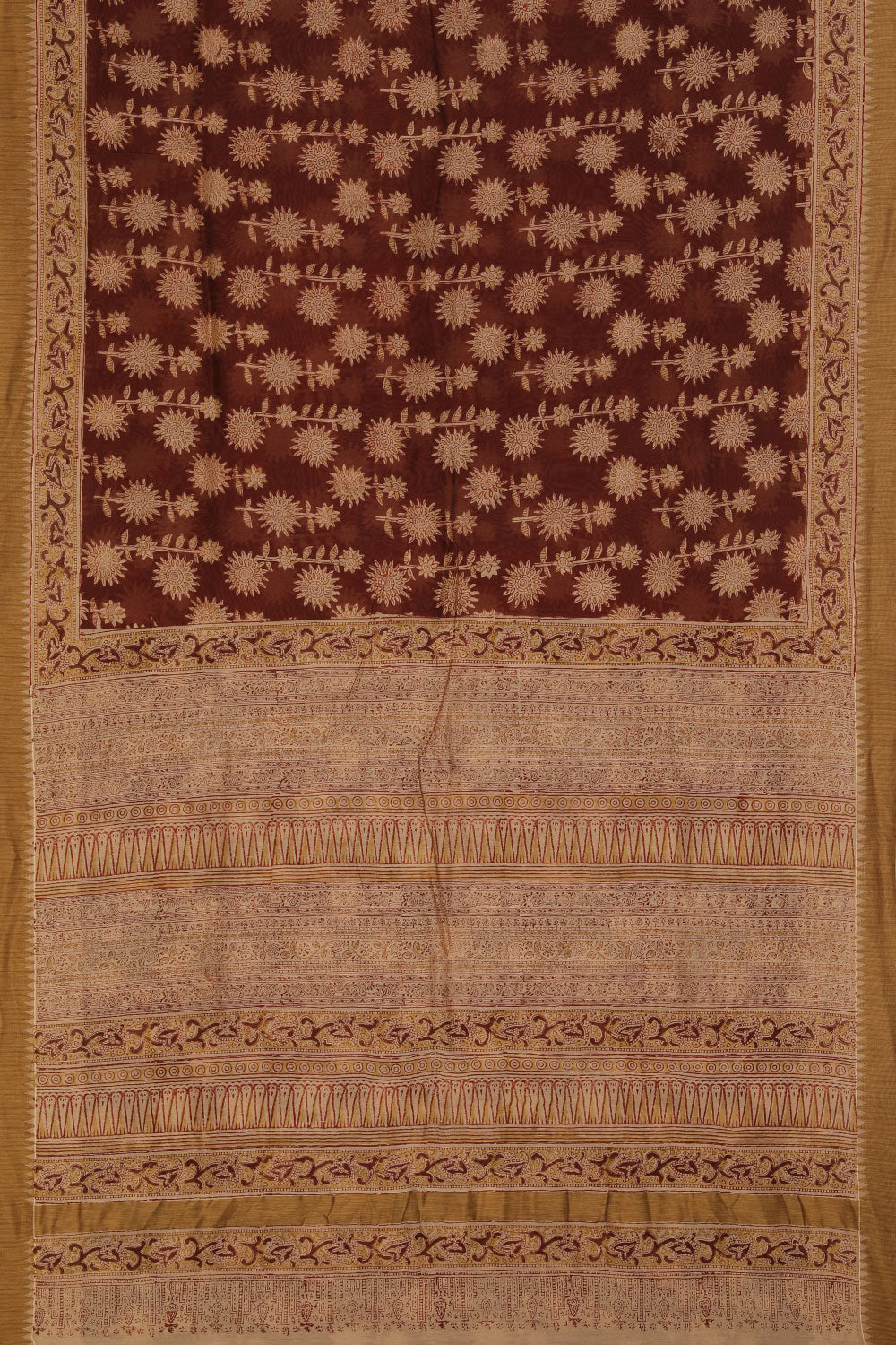 Dark brown Kalamkari handblock printed chanderi saree