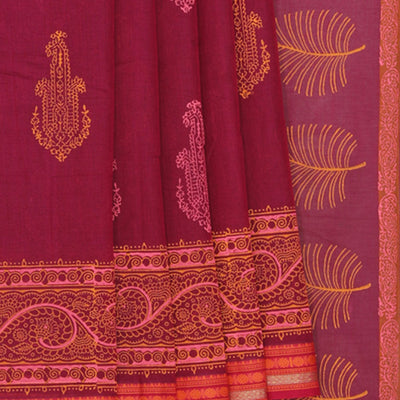 Hand block printed cotton saree