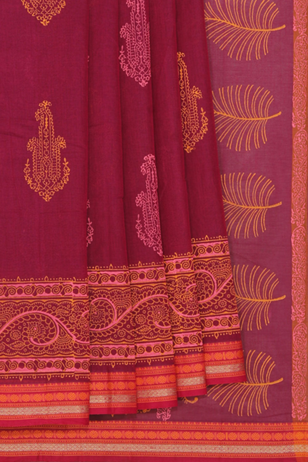 Hand block printed cotton saree