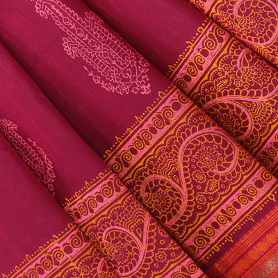 Hand block printed cotton saree