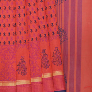 Hand block printed south cotton saree