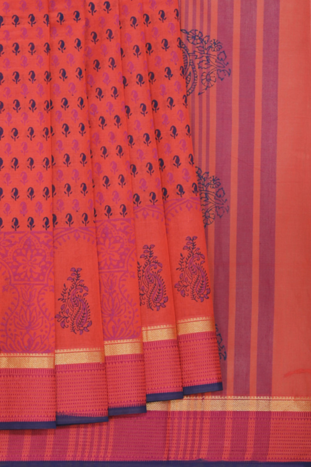 Hand block printed south cotton saree